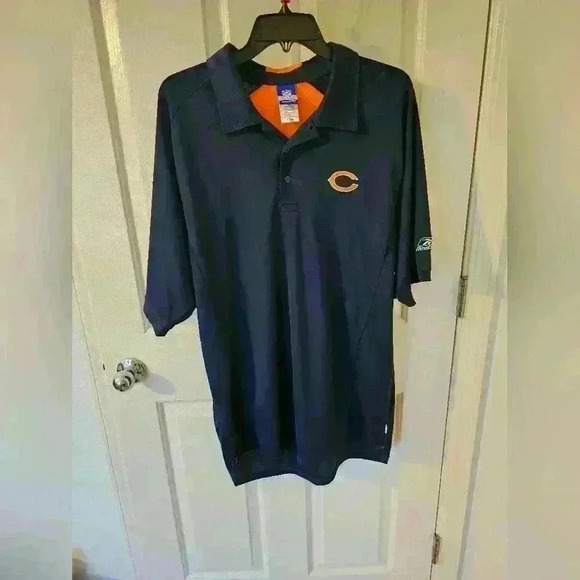 Reebok Chicago Bears Poly Polo Shirt Navy Blue & Orange Embroidered Size L - Picture 1 of 5